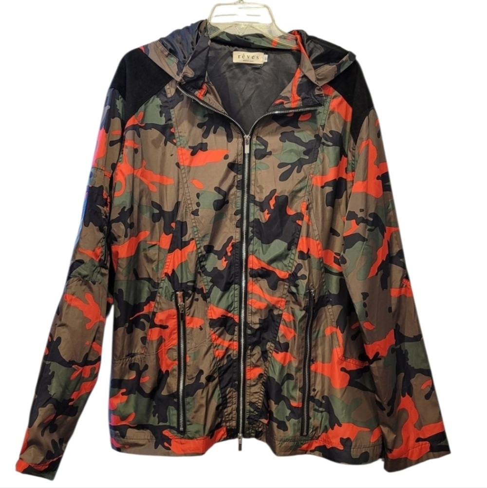 Sz XL Rêves Paris Camo Design Hooded Windbreaker
